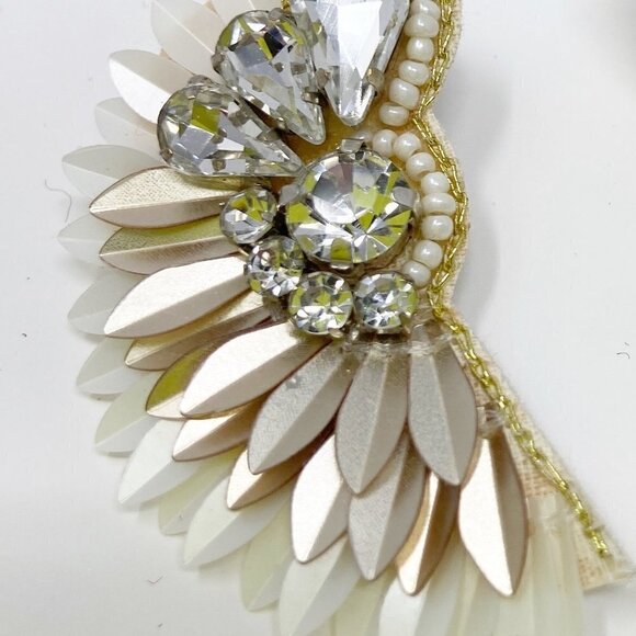 White Cream Beaded Crystal Geometric Semicircle Fan Statement Earrings - Picture 6 of 6